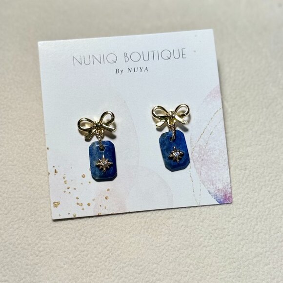 Lapis Lazuli w/ Stars Stone Earrings - Picture 1 of 2
